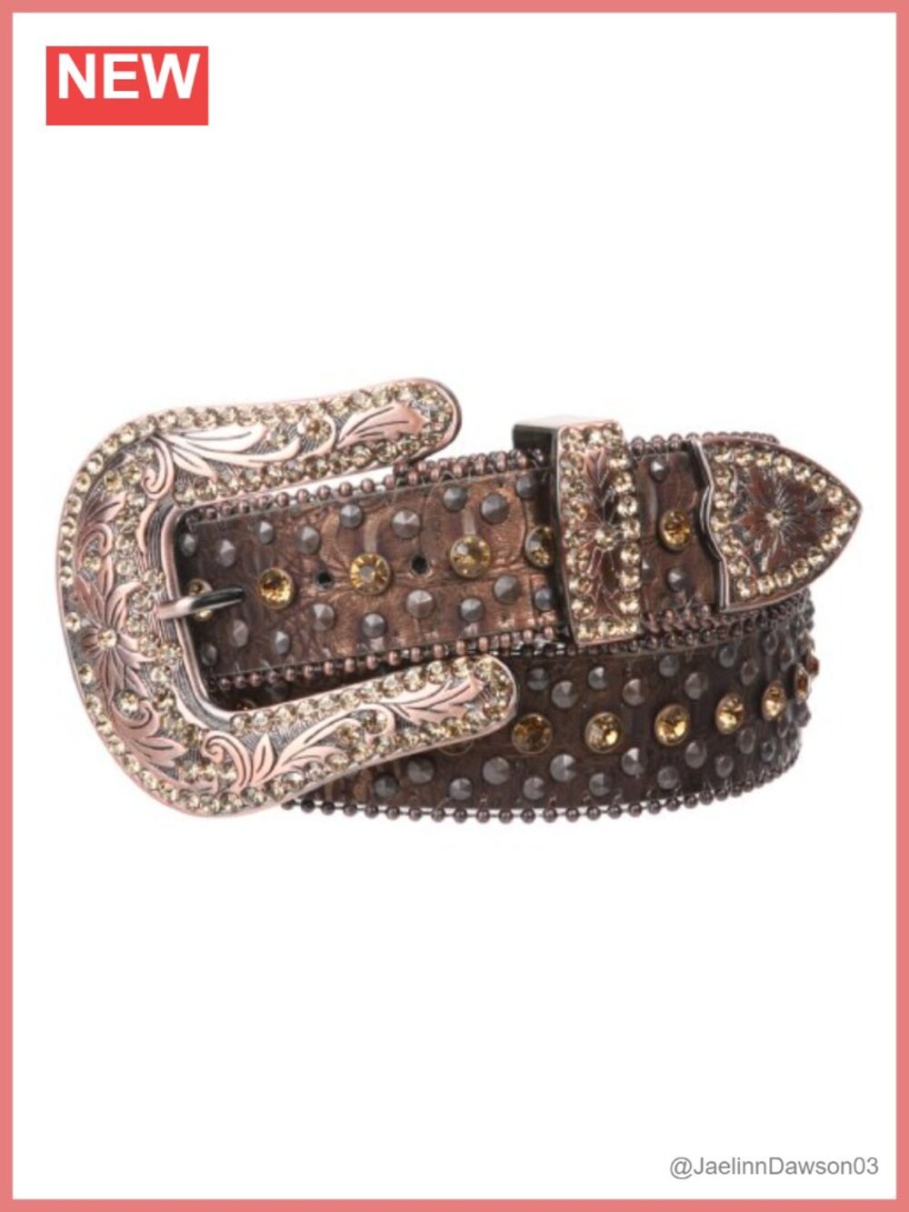 Western Rhinestone Studded Faux Alligator Leather Belt